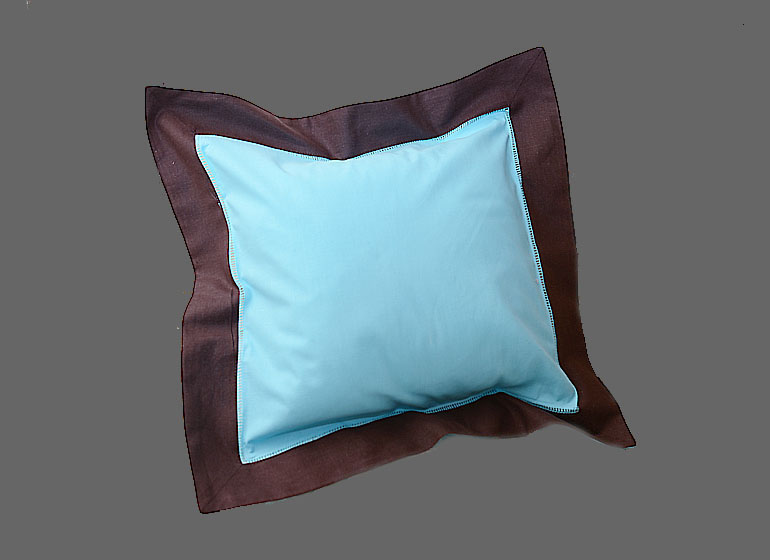 Baby Hemstitch Pillow Sham. Aqua with Brown color border